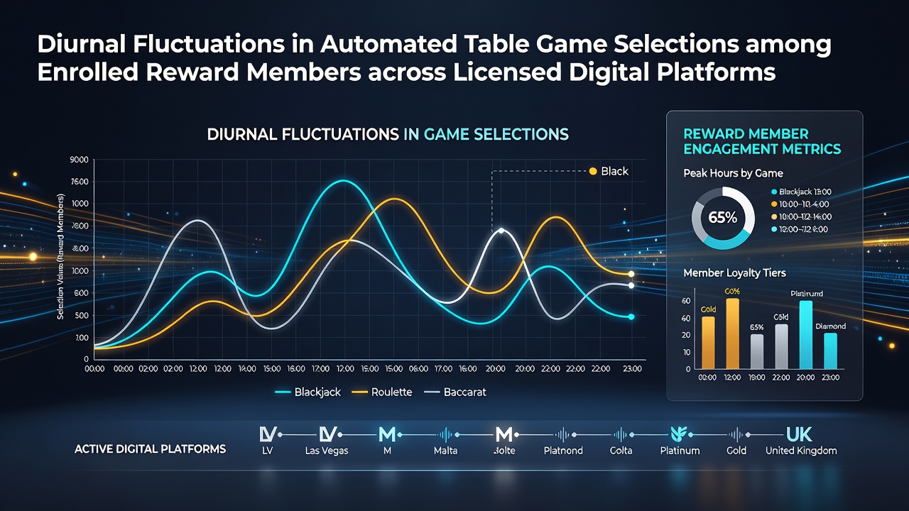 Chart showing hourly variations in automated blackjack and roulette selections by reward members on digital platforms throughout a typical day