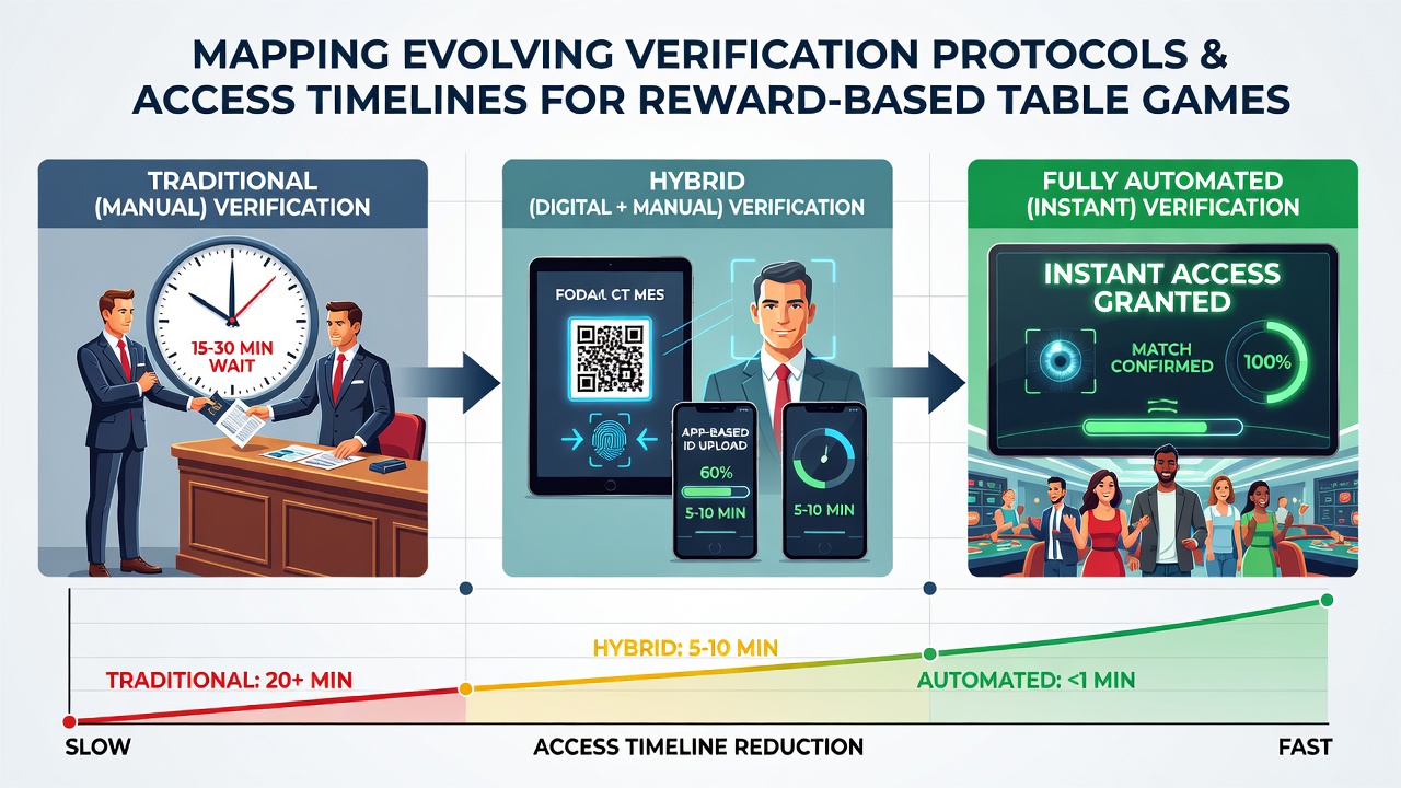 Flowchart illustrating how biometric and location verification steps intersect to determine reward table game session start times