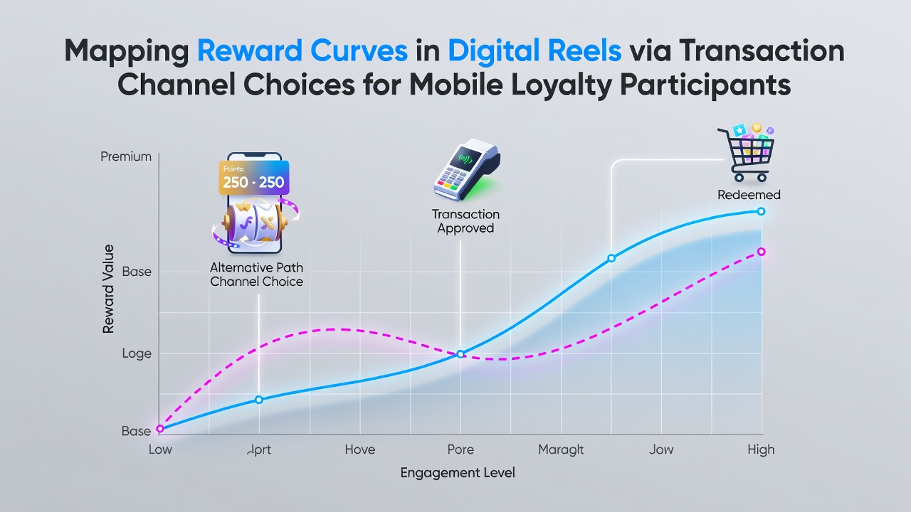 Visualization of reward curve mapping across digital reel interfaces showing transaction channel impacts on mobile loyalty point accumulation