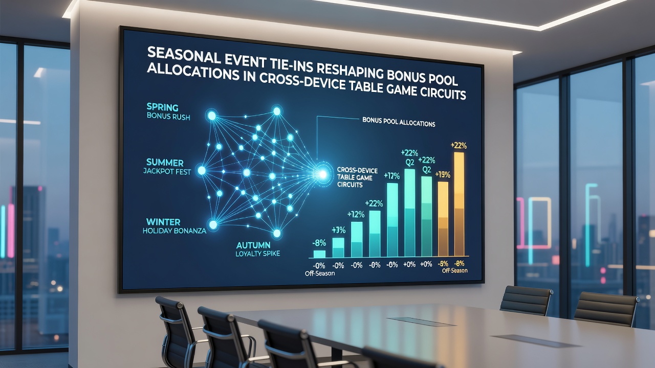 Analytics dashboard showing bonus pool reallocations across mobile and desktop table game sessions