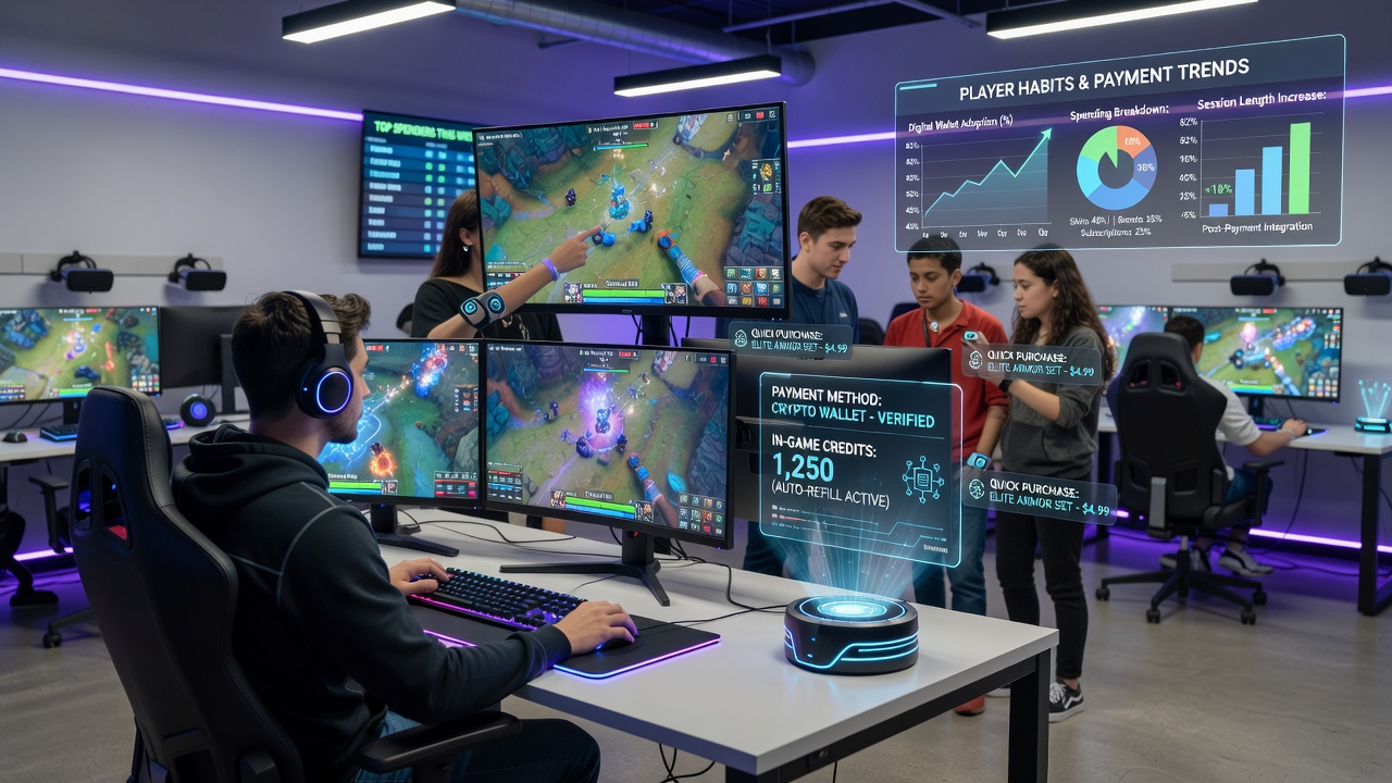 Analytics dashboard displaying payment flow and session data trends in interactive gaming platforms